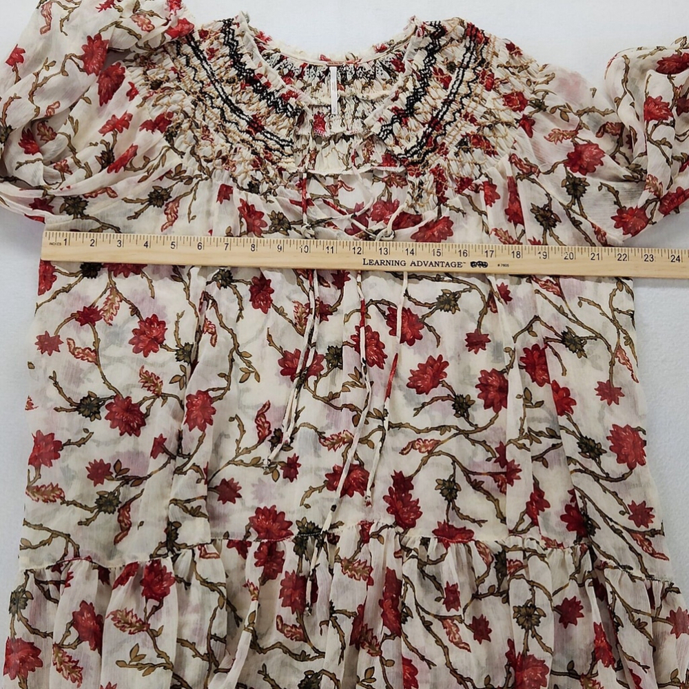 FREE PEOPLE Sz S KEEPING UP WITH KARA LONG SLEEVE TUNIC IVORY Boho Hippie 70's - Picture 4 of 11